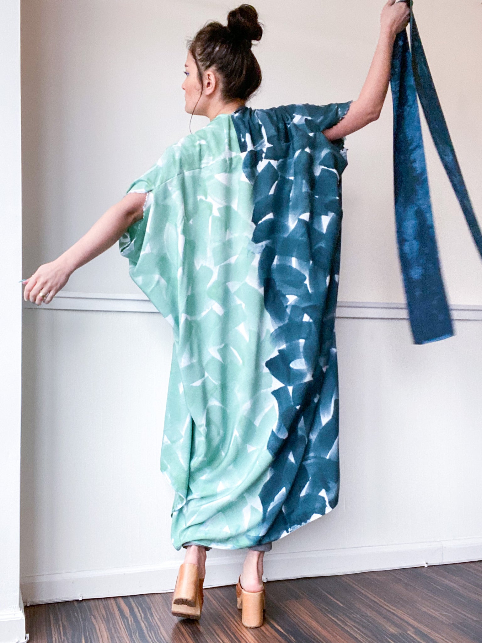 Limited Edition Hand-Dyed High Low Kimono Celadon Teal