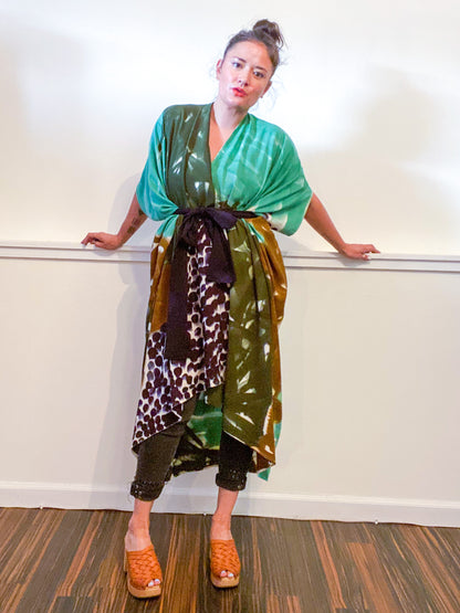Limited Edition Hand-Dyed High Low Kimono Forest Sea Black Bronze