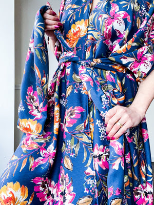 Print High Low Kimono Painterly Floral