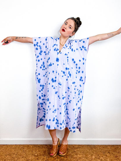 Single Gauze Midi Caftan Dress Lilac Blue Speckle