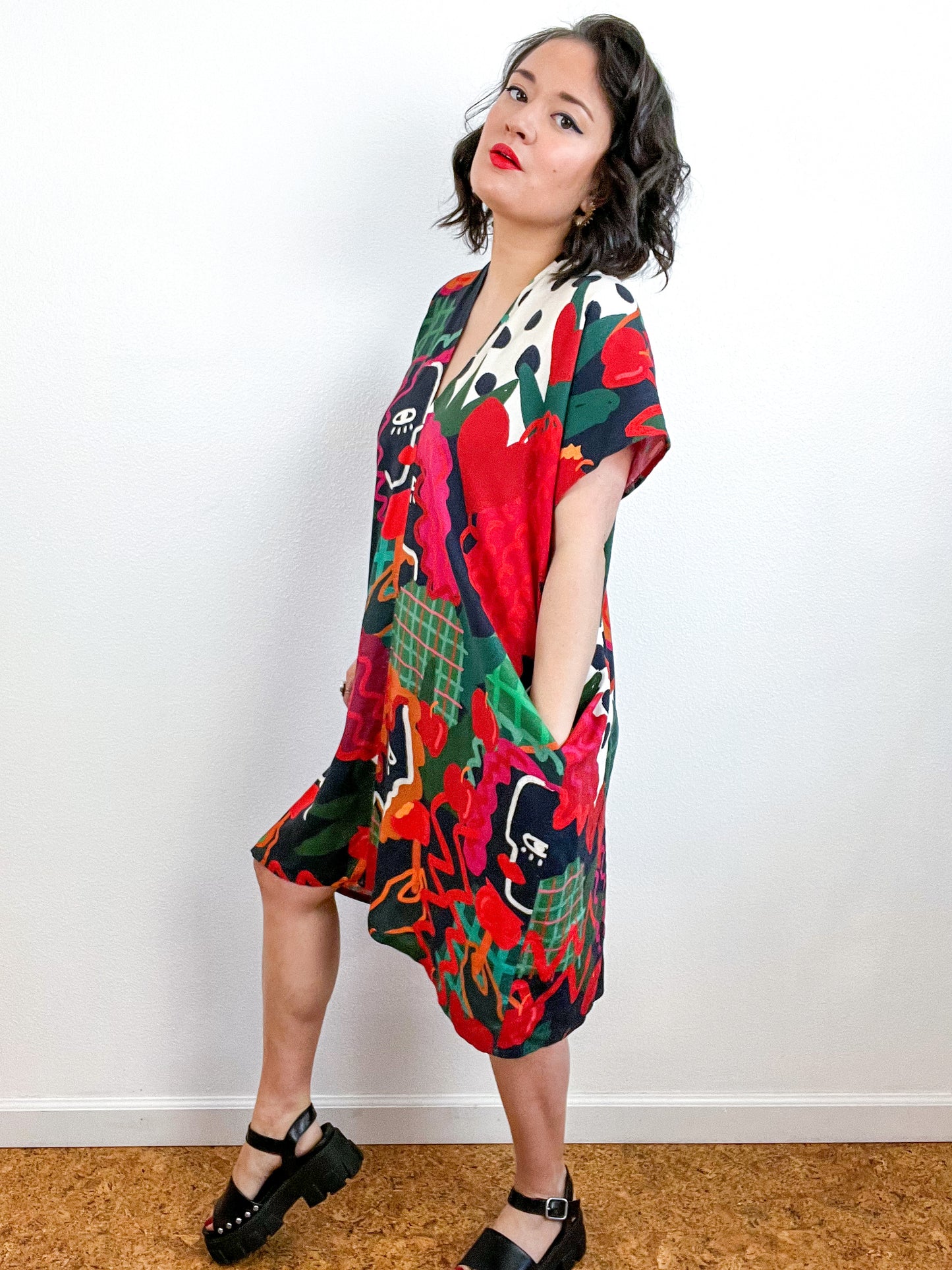 Print Mini Smock Dress Abstract