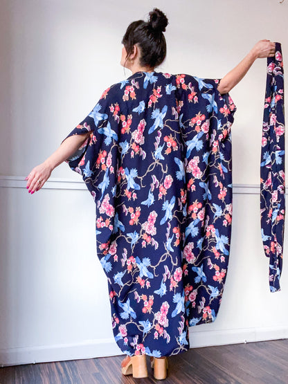 Print High Low Kimono Birds and Branches