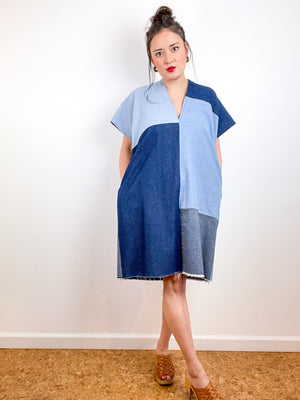 Denim Smock Dress Patchwork