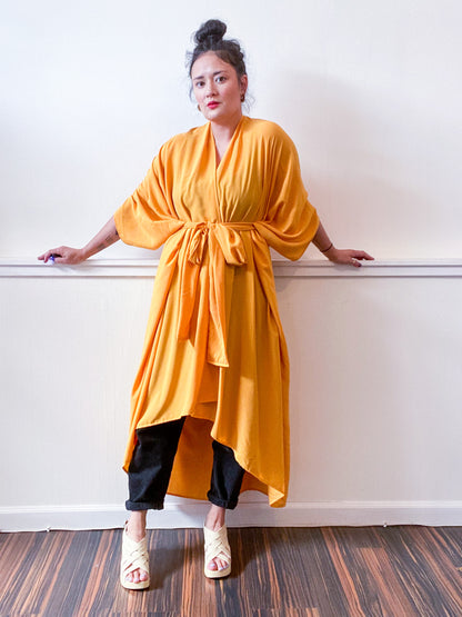 Solid High Low Kimono Marigold Rayon Challis