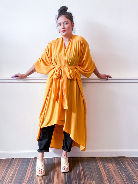 Solid High Low Kimono Marigold Rayon Challis