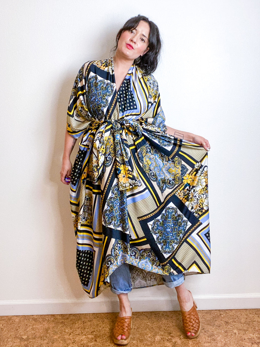 Print High Low Kimono Kerchief Pattern Challis