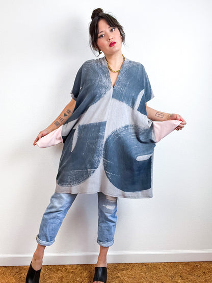 Hand-Dyed Midi Smock Dress Cocoa Graphite Brush