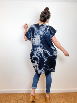 Double Gauze Smock Dress Black Grey Tie Dye