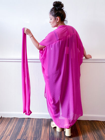 Solid High Low Kimono Magenta Chiffon