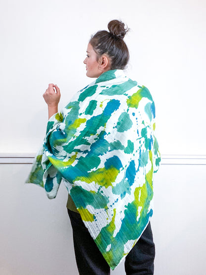 Hand-Dyed Large Square Scarf Emerald Sea Chartreuse Kingfisher