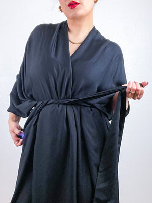 Solid High Low Kimono Black Bamboo