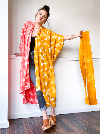 Limited Edition Hand-Dyed High Low Kimono Marigold Coral