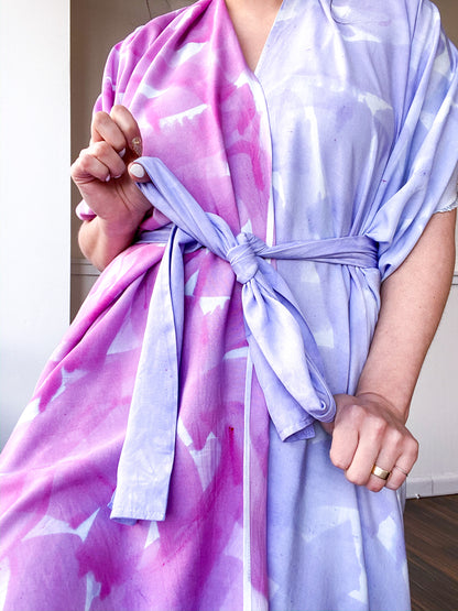 Limited Edition Hand-Dyed High Low Kimono Wisteria Lilac