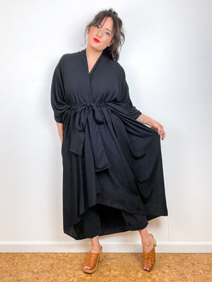 Solid High Low Kimono Black Rayon Challis