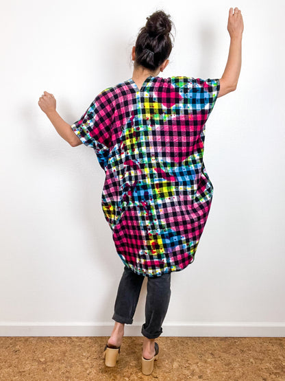 Disrupted Plaid Flannel Smock Dress Rainbow Buffalo