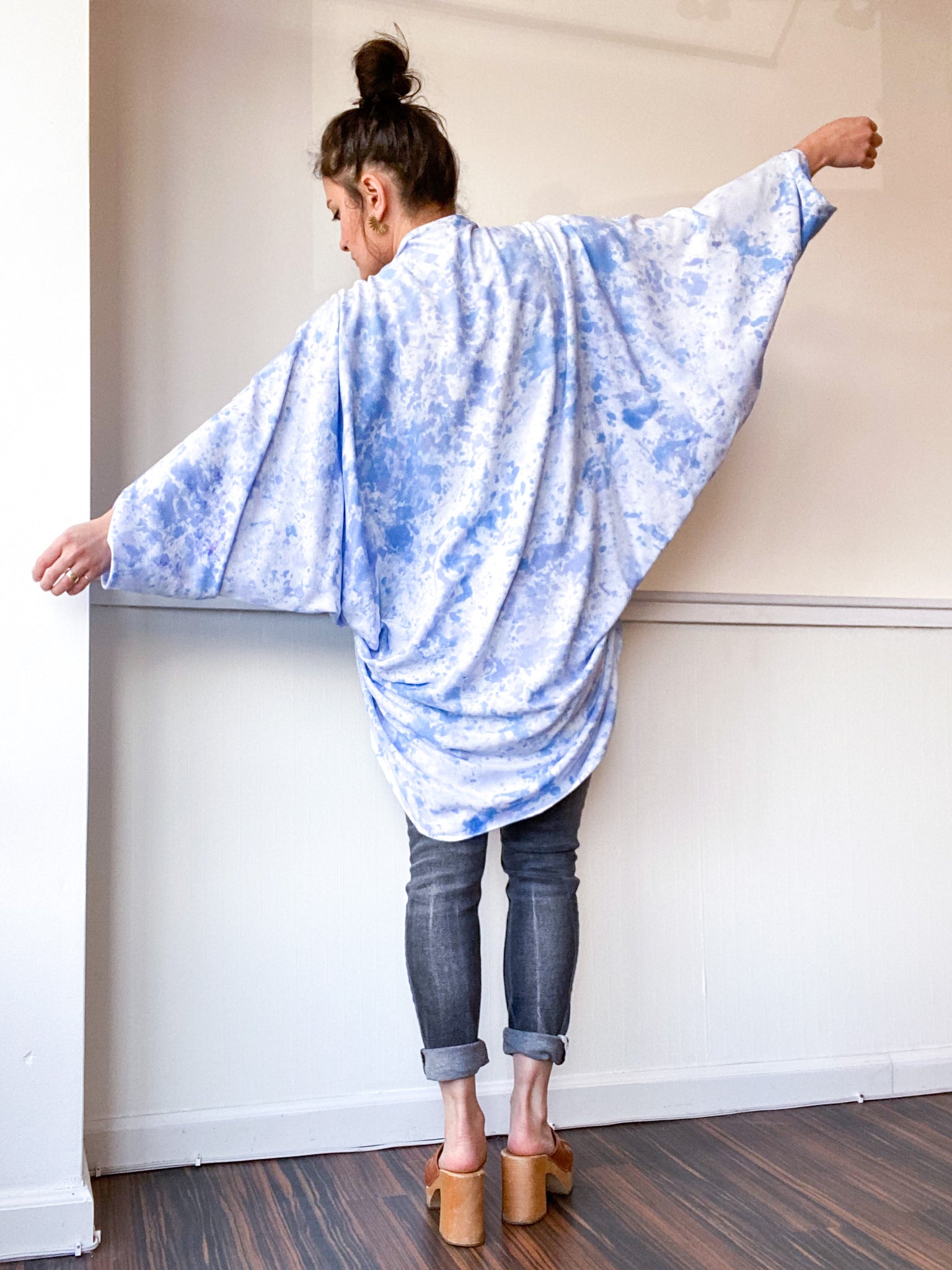 Hand-Dyed Waterfall Kimono Speckle Pastel Blue