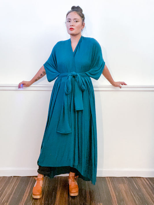 Solid High Low Kimono Teal Knit