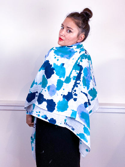 Hand-Dyed Large Square Scarf Teal Parakeet Baby Blue Aqua