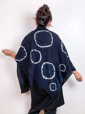 Hand-Dyed Gauze Blanket Scarf Black Circles