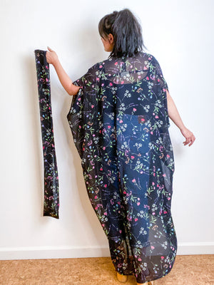 Print High Low Kimono Black Wildflower Chiffon