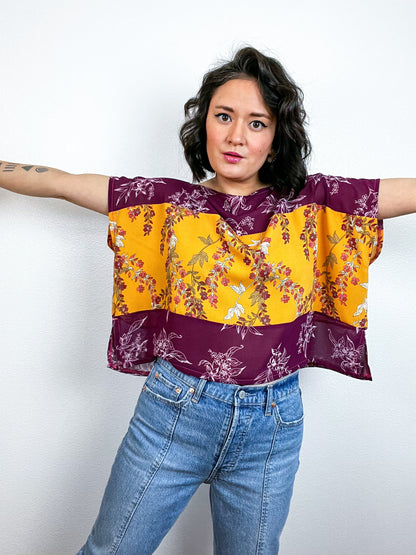 Scrappy Crop Marigold Maroon Floral