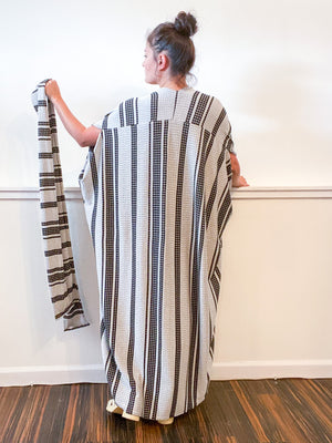 Print High Low Kimono Textured Stripe Jacquard Knit