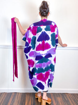 OOAK Hand-Dyed High Low Kimono Orchid Amethyst Indigo Kingfisher Inkblot