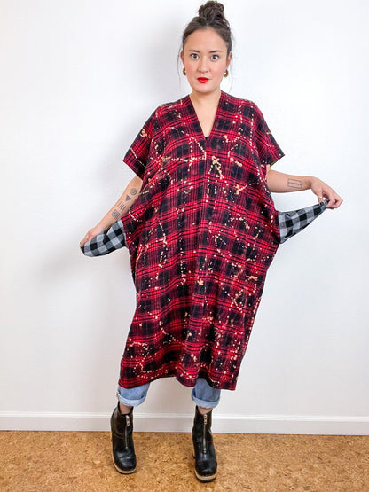 Disrupted Plaid Flannel Smock Dress Red Bleach