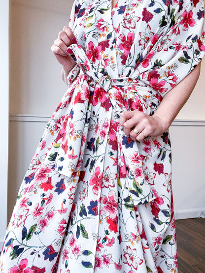 Print High Low Kimono Sweet Pea Floral
