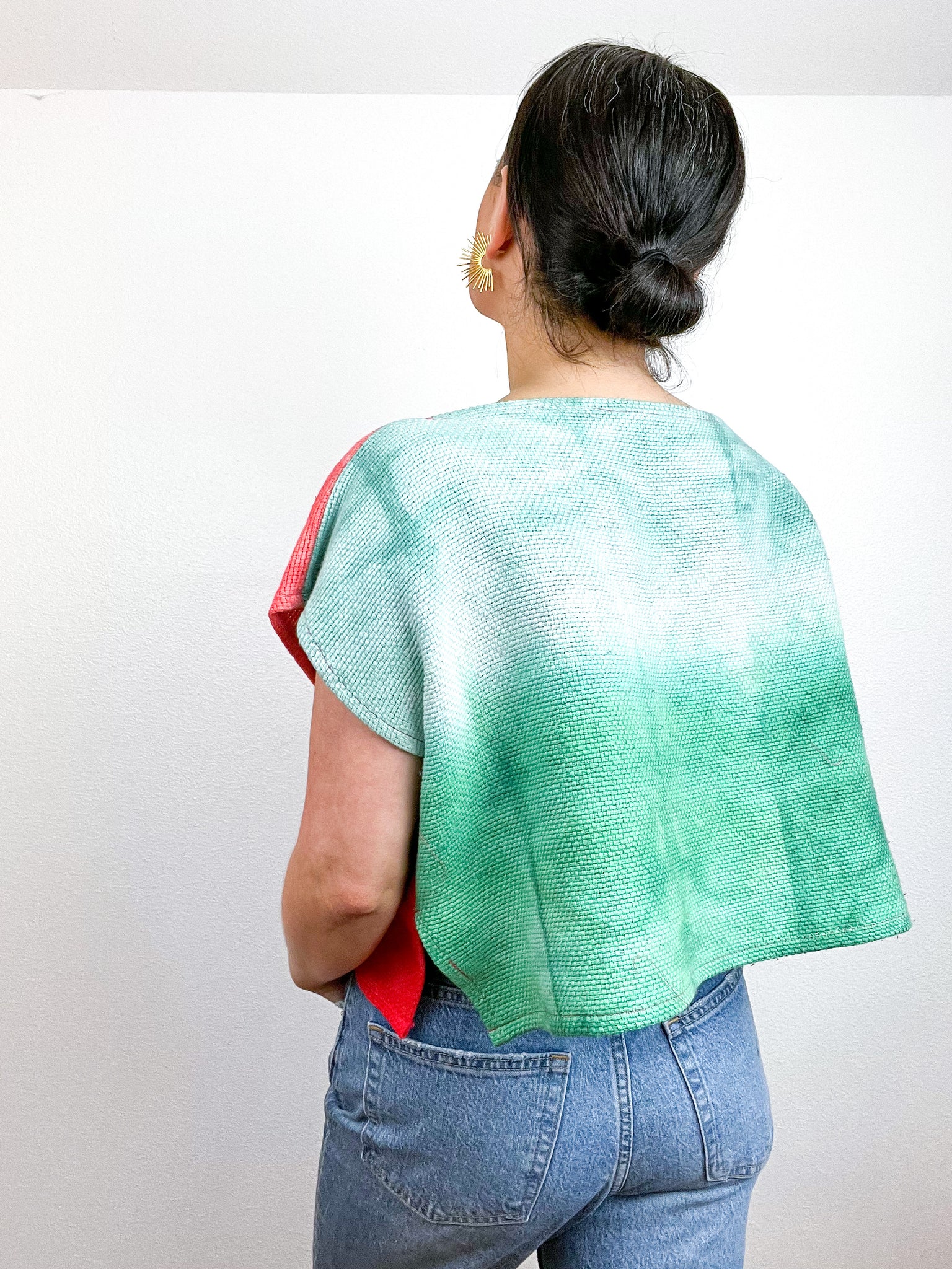 Hand-Dyed Flip Crop Woven Cotton Coral Green