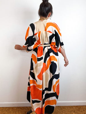 Print High Low Kimono Orange Mod Challis