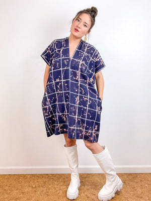 Disrupted Plaid Flannel Smock Dress Navy Bleach