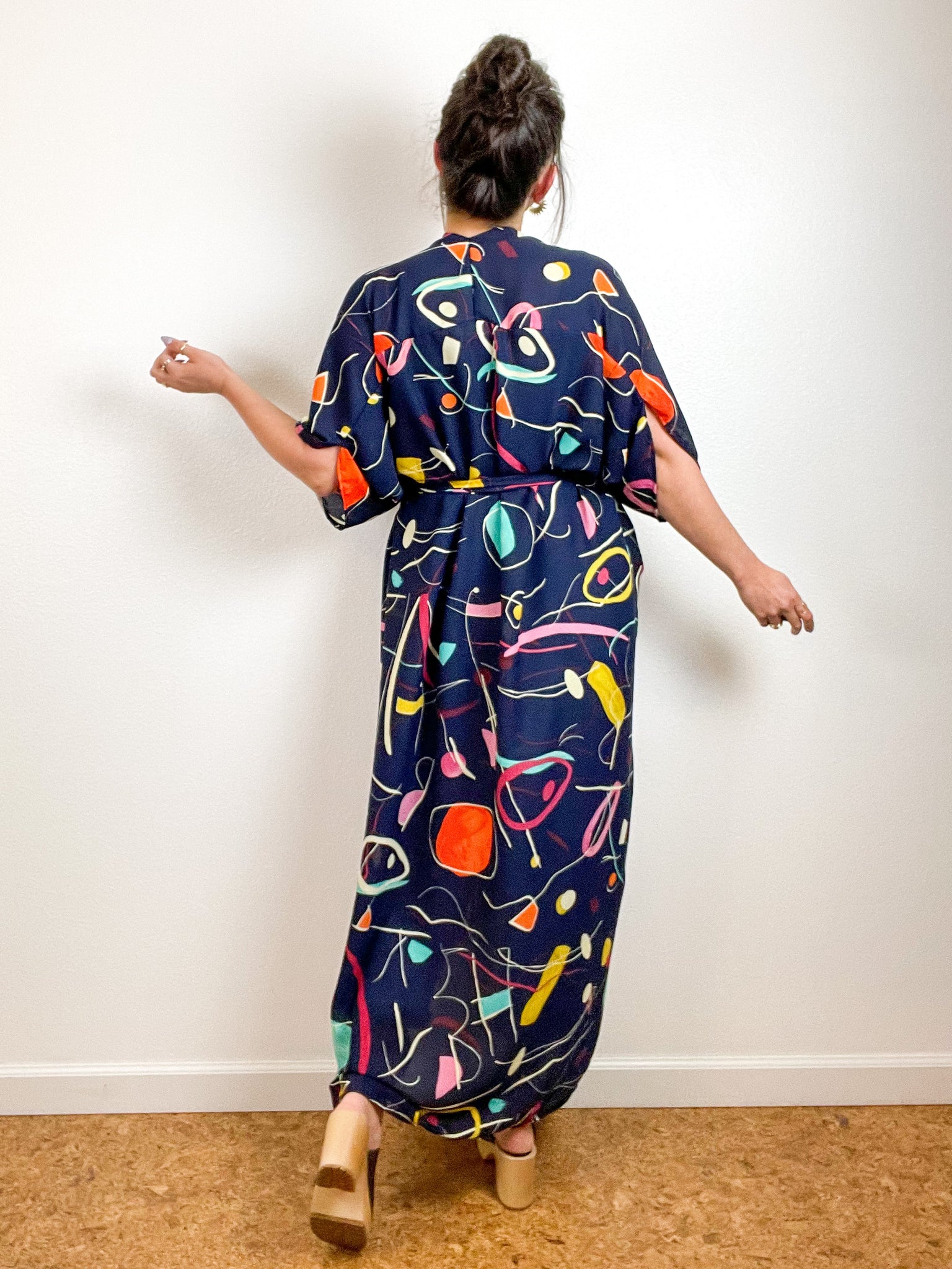High Low Kimono Painterly Shapes Georgette
