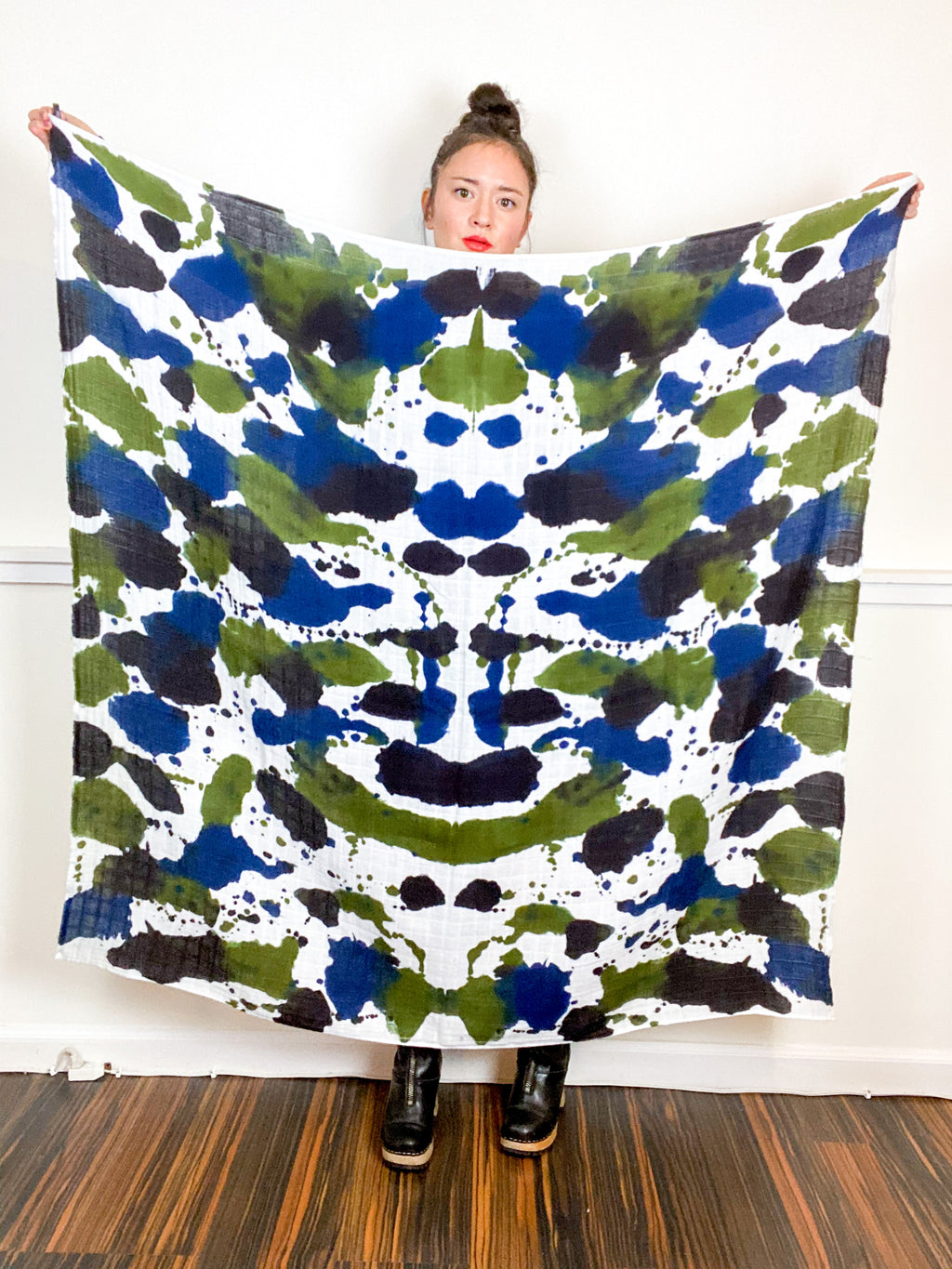 Hand-Dyed Large Square Scarf Indigo Moss Raven