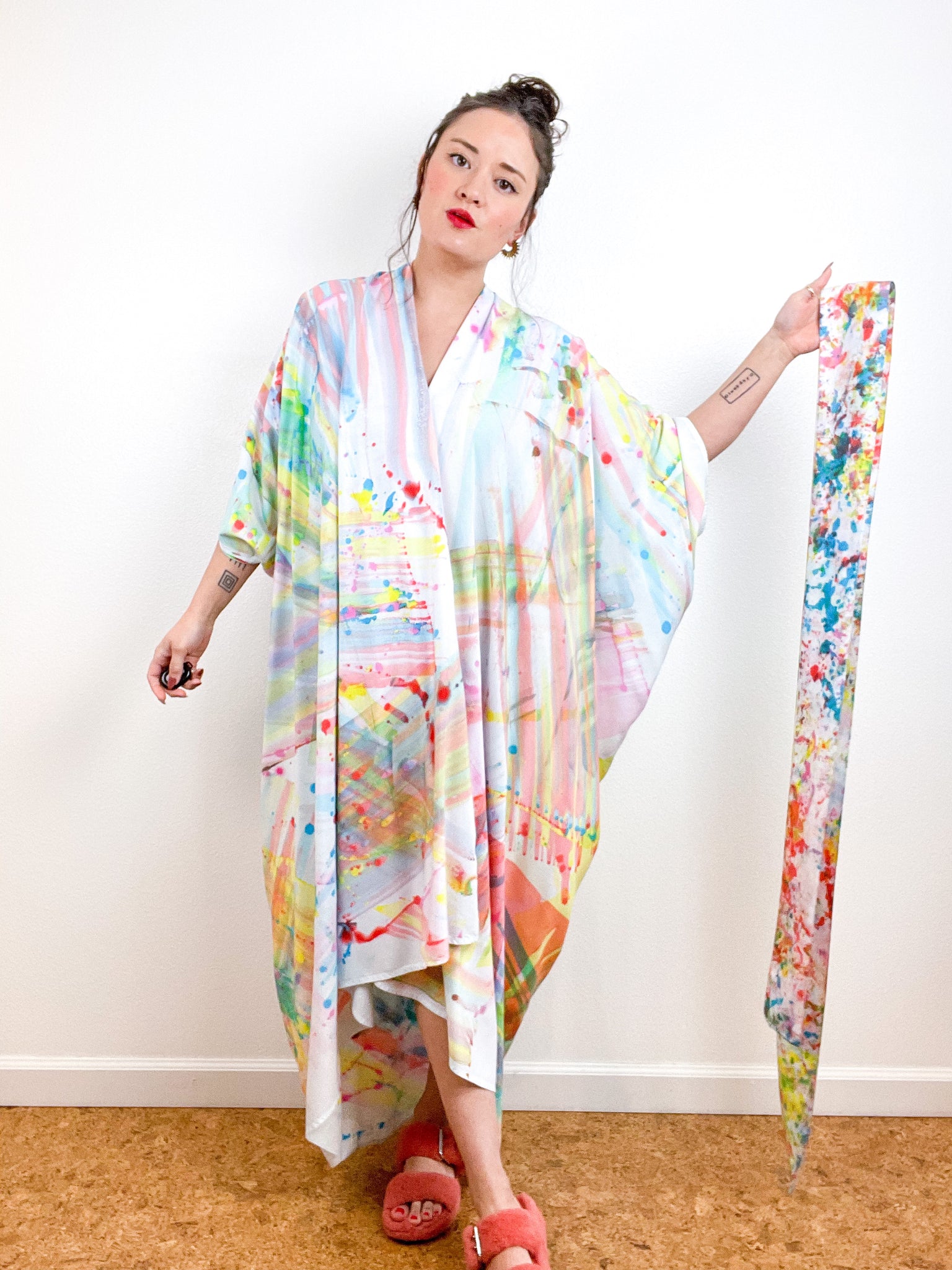 Hand-Dyed High Low Kimono Pastel CMY Prism