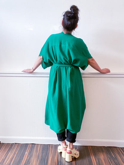 Solid High Low Kimono Emerald Cotton Gauze