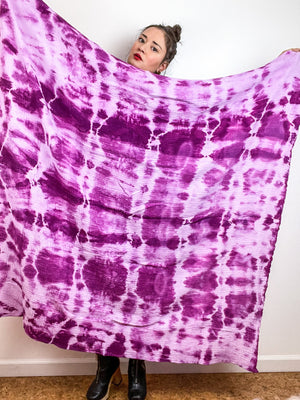 Hand-Dyed Cotton Blanket Scarf Lilac Amethyst Lines