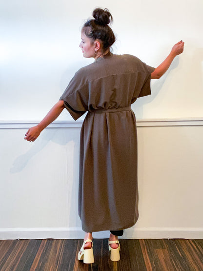 Solid High Low Kimono Neutral Olive Rayon Challis