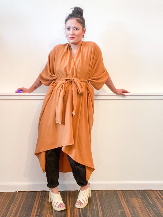 Solid High Low Kimono Amber Rayon Challis