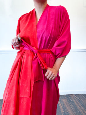 Hand-Dyed High Low Kimono Two Tone Fuchsia Scarlet