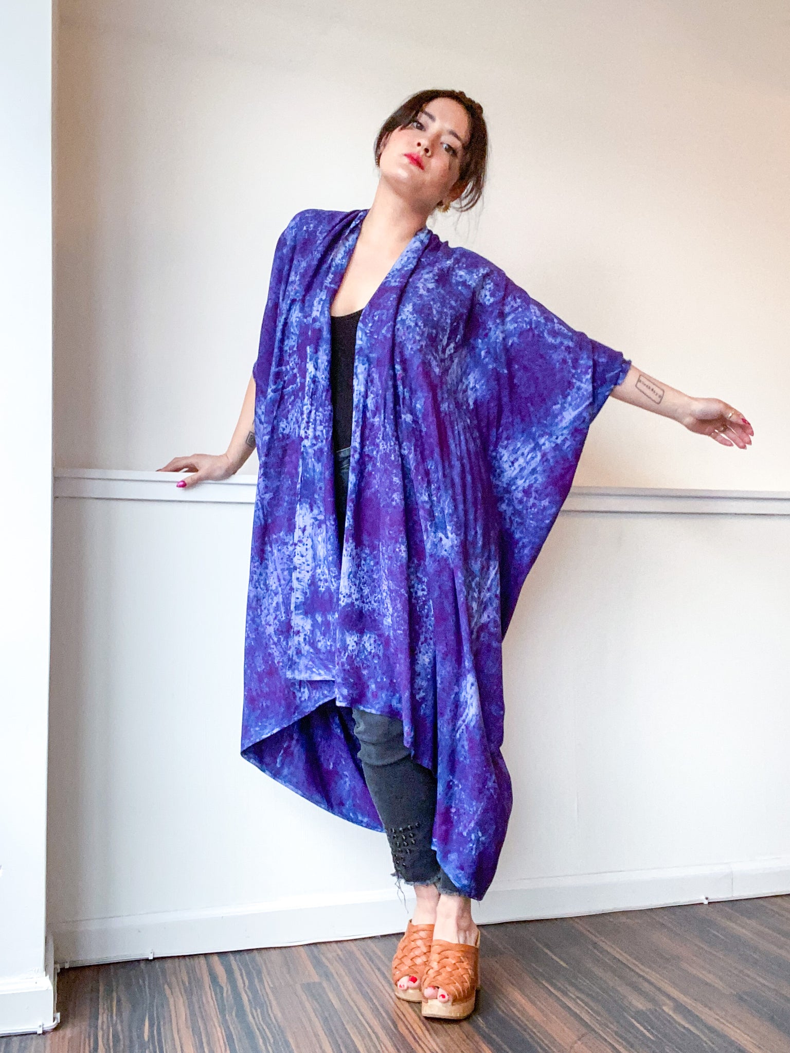 Hand-Dyed High Low Kimono Deconstructed Blue
