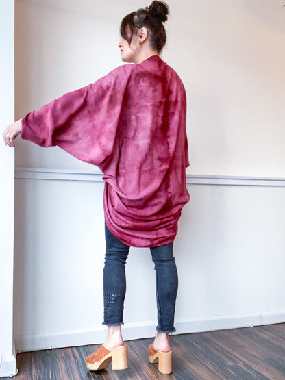 Hand-Dyed Waterfall Kimono Maroon Lines
