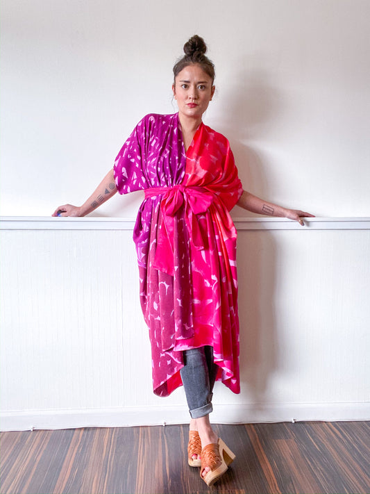 Limited Edition Hand-Dyed High Low Pink Red Brustrokes