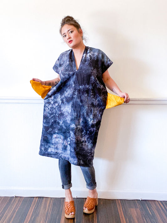 Hand-Dyed Linen Smock Dress Overdye