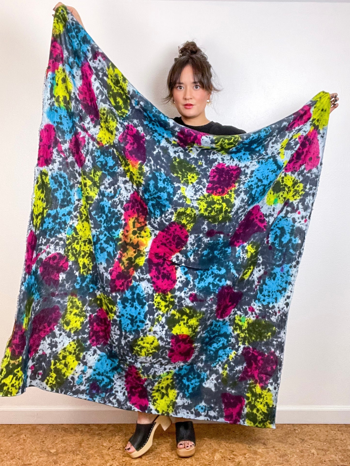 Hand-Dyed Gauze Blanket Scarf Rainbow Speckle