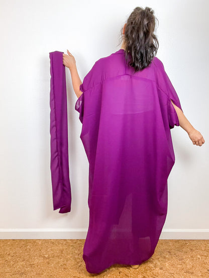 Solid High Low Kimono Plum Georgette