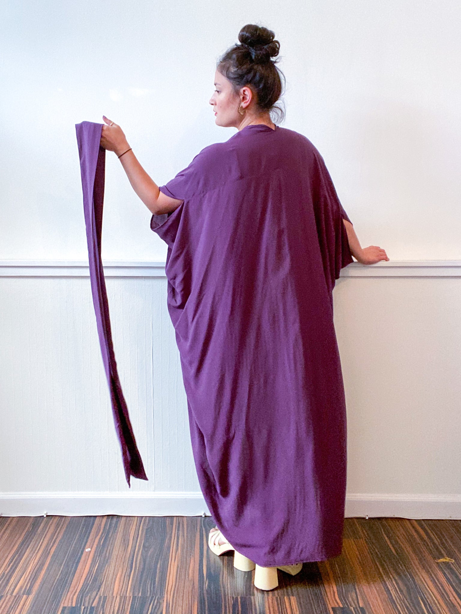 Solid High Low Kimono Dusty Purple Rayon Challis