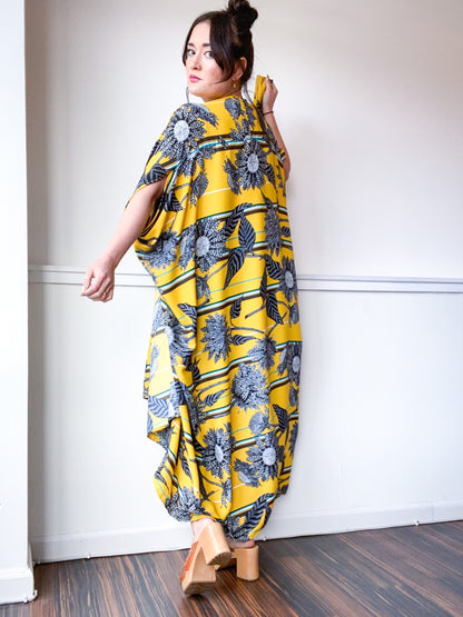 Print High Low Kimono Marigold Sunflower