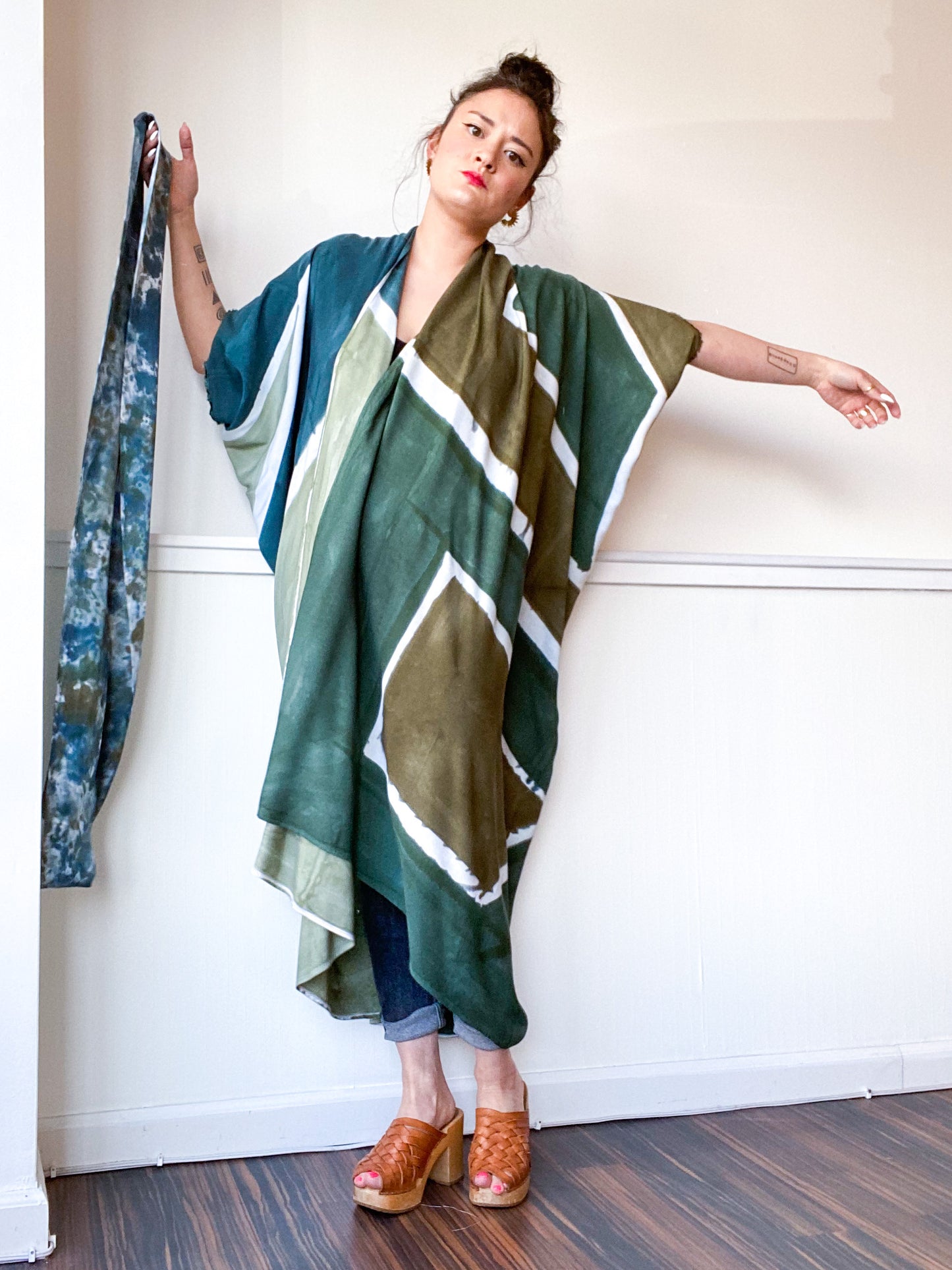 Limited Edition Hand-Dyed High Low Kimono Shape Study Green