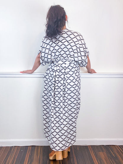 Print High Low Kimono Lattice Crepe